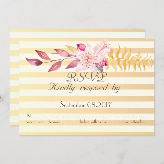 Modern Chic Striped Flowers  RSVP Invitation (Front/Back)