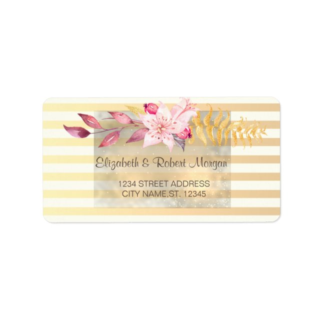 Modern Chic Striped Flowers  Wedding Label (Front)
