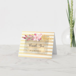 Modern Chic Striped Flowers Wedding Thank You Card