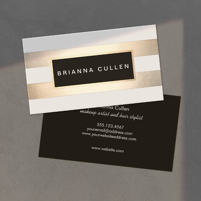 Modern Chic Striped Gold Foil (image) and Black Business Card (Creator Uploaded)
