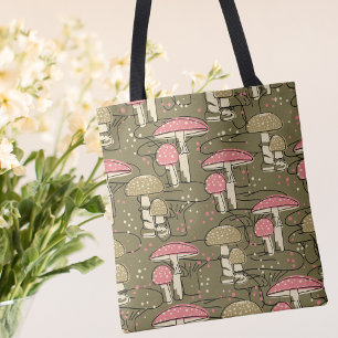 Modern Chic Stylish Cute Fun Mushroom Pattern Tote Bag