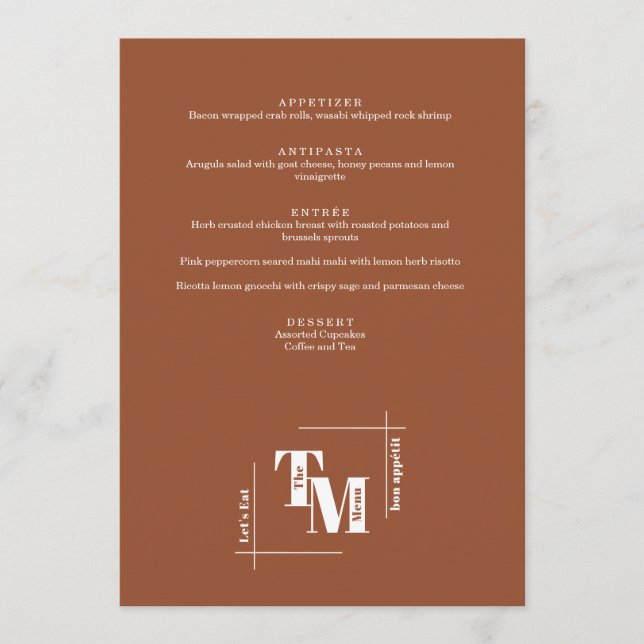 Modern Chic Terracotta Boho Wedding Thank You Note Menu (Front)