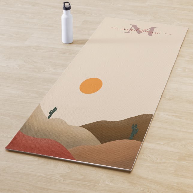 Modern Chic Terracotta Desert Cactus Yoga Mat (In Situ)