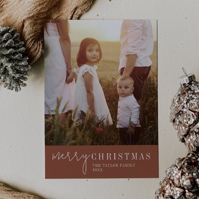 Modern Chic | Terracotta Merry Christmas Photo Holiday Card (Creator Uploaded)