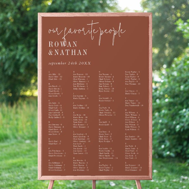 Modern Chic Terracotta Printable Seating Chart (Creator Uploaded)