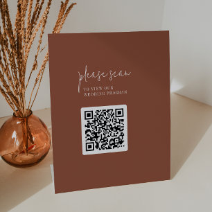 Modern Chic Terracotta QR Code Wedding Program Pedestal Sign