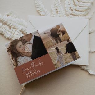Modern Chic Terracotta Rust 3 Photo Folded Wedding Thank You Card
