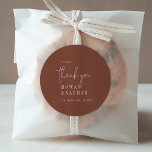 Modern Chic Terracotta Rust A Sweet Thank You Classic Round Sticker<br><div class="desc">This modern chic terracotta rust a sweet thank you classic round sticker is perfect for a simple wedding reception. The desert boho design features rustic unique and stylish bohemian typography in an earthy burnt orange rust colour. Personalise the sticker labels with your names, and the date. These stickers can be...</div>