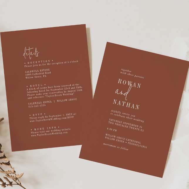 Modern Chic Terracotta Rust All In One Wedding Invitation (Creator Uploaded)