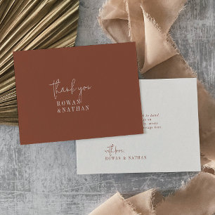 Modern Chic Terracotta Rust Flat Wedding Thank You Card