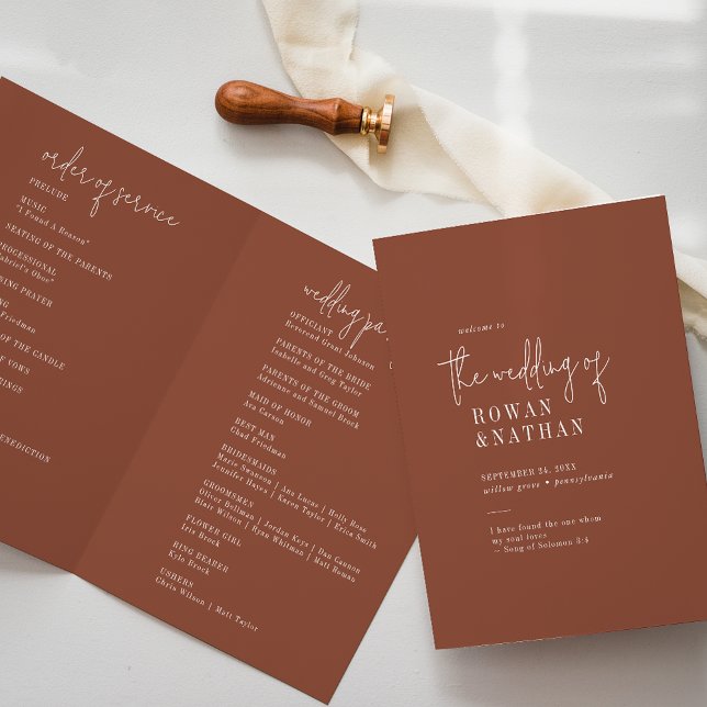 Modern Chic Terracotta Rust Folded Wedding Programme (Creator Uploaded)