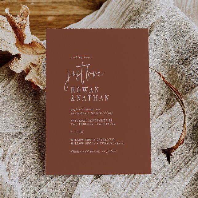 Modern Chic Terracotta Rust Just Love Wedding Invitation (Creator Uploaded)