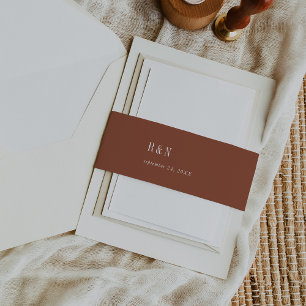 Modern Chic Terracotta Rust Monogram Wedding Invitation Belly Band