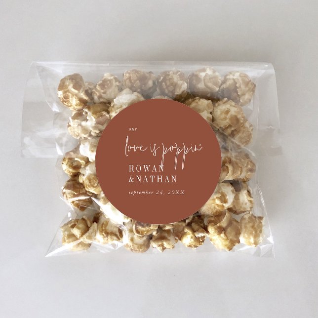 Modern Chic Terracotta Rust Our Love Is Poppin Classic Round Sticker (Creator Uploaded)