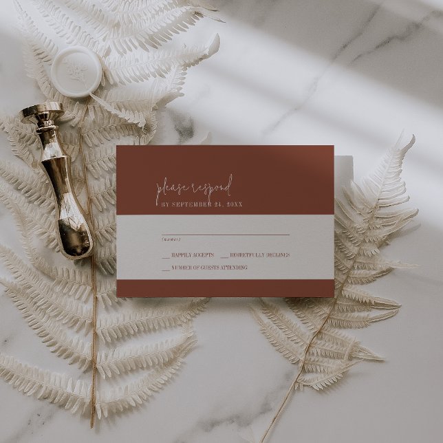 Modern Chic Terracotta Rust Simple Wedding RSVP Card (Creator Uploaded)