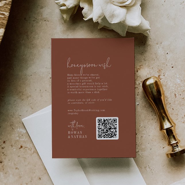 Modern Chic Terracotta Rust Wedding Honeymoon Wish Enclosure Card (Creator Uploaded)
