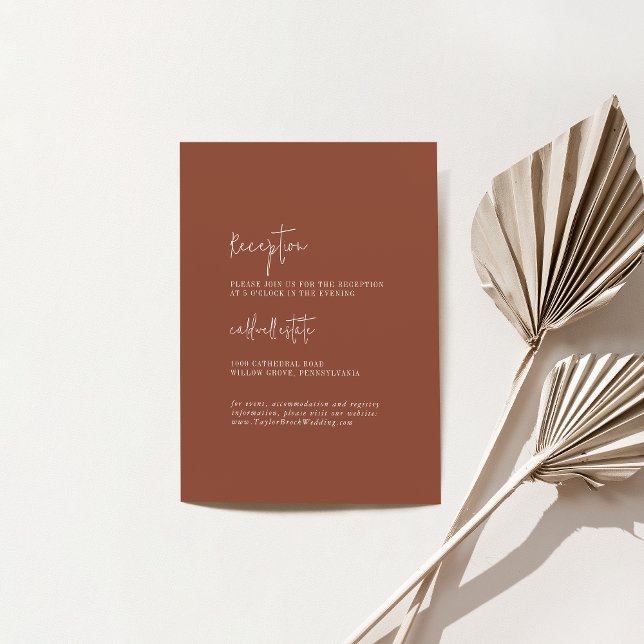 Modern Chic Terracotta Rust Wedding Reception Enclosure Card (Creator Uploaded)