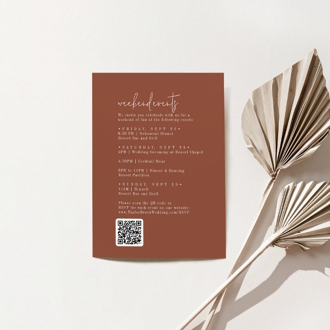 Modern Chic Terracotta Rust Wedding Weekend Events Enclosure Card (Creator Uploaded)