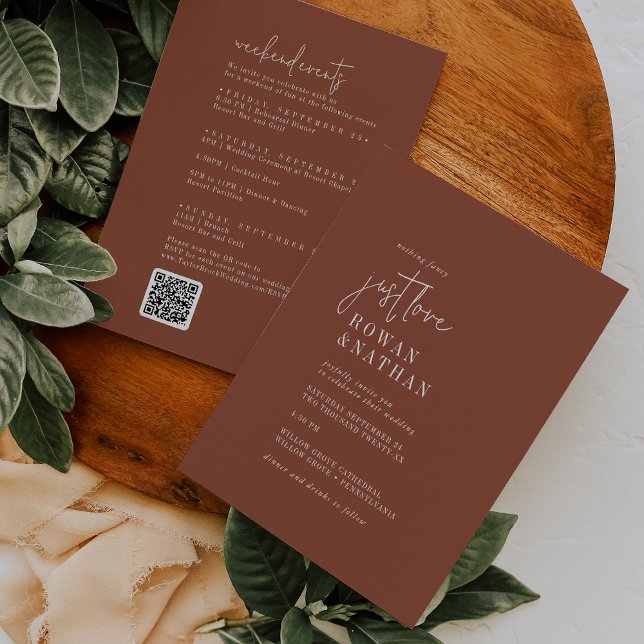 Modern Chic Terracotta Weekend Events QR Wedding Invitation (Creator Uploaded)