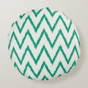 Modern chic textured green ikat chevron pattern round cushion