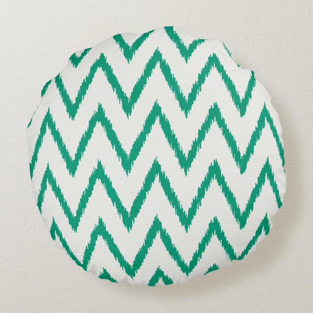 Modern chic textured green ikat chevron pattern round cushion (Back)