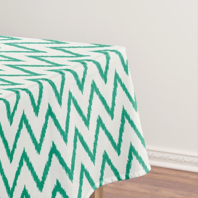 Modern chic textured green ikat chevron pattern tablecloth (In Situ)