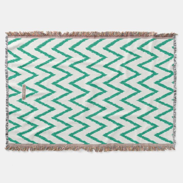 Modern chic textured green ikat chevron pattern throw blanket (Front)