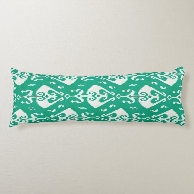 Modern chic textured green ikat tribal pattern body cushion (Front)