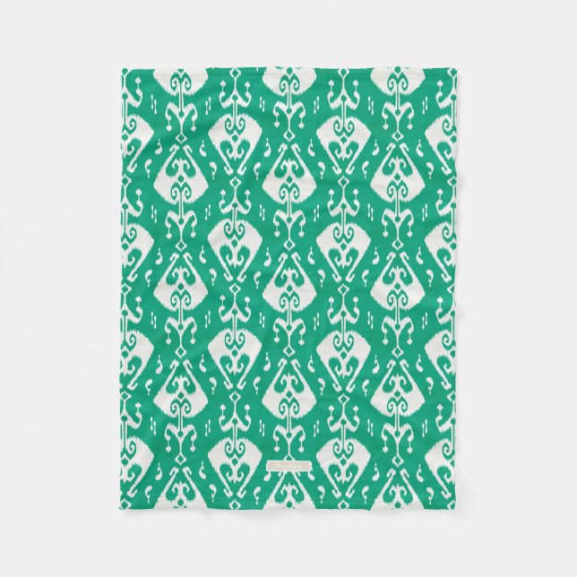 Modern chic textured green ikat tribal pattern fleece blanket (Front)