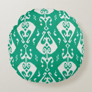 Modern chic textured green ikat tribal pattern round cushion