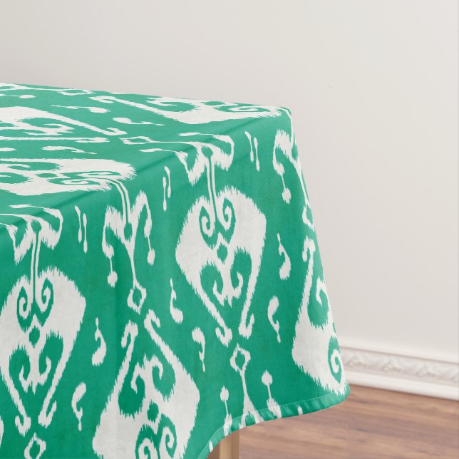 Modern chic textured green ikat tribal pattern tablecloth (In Situ)