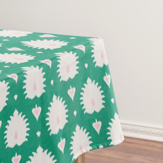 Modern chic textured green pink ikat pattern tablecloth (In Situ)