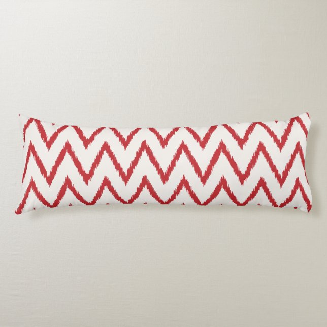 Modern chic textured red ikat chevron pattern body cushion (Front)
