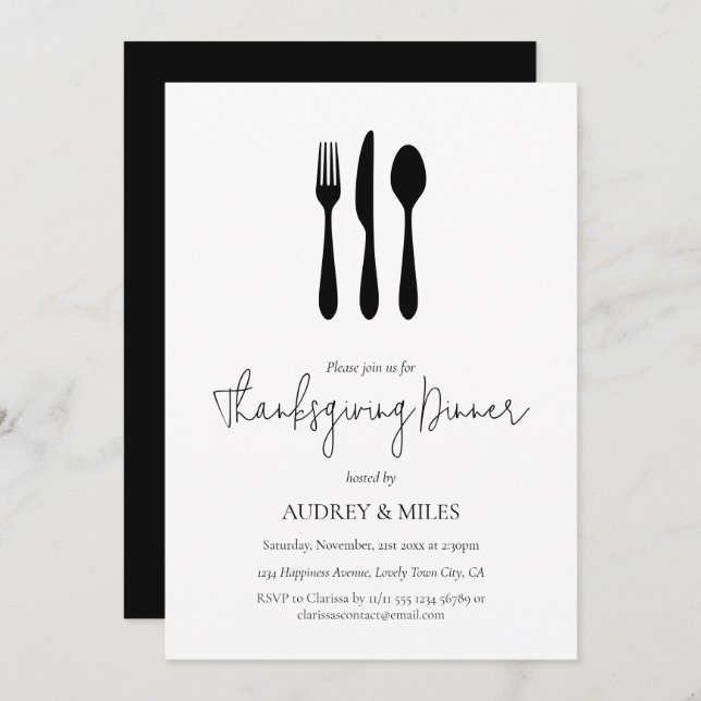 Modern Chic Thanksgiving Dinner Invitation (Front/Back)