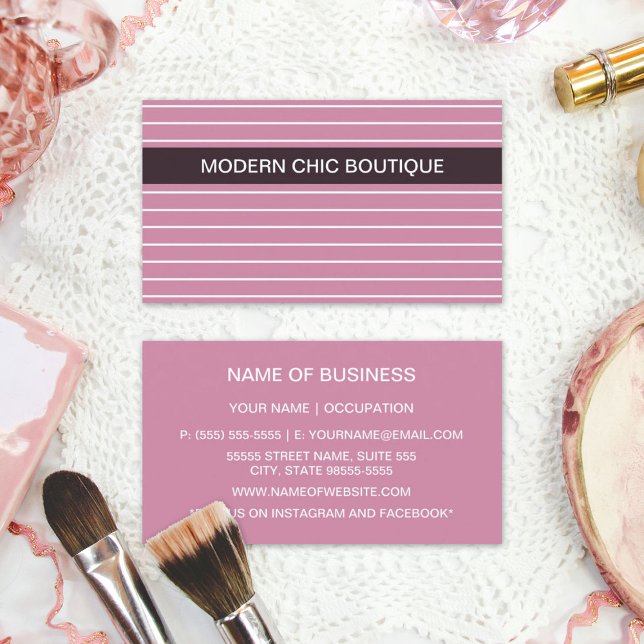 Modern Chic Thin Pink Stripes Fashion Boutique Business Card (Modern Chic Thin Pink Stripes Fashion Boutique Business Cards)