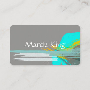 modern chic turquoise abstract art on grey business card