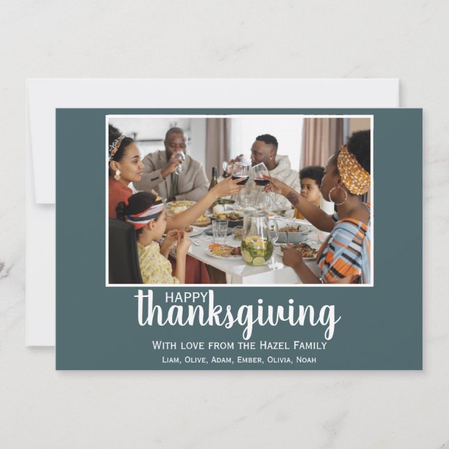 Modern chic turquoise Family CustomThanksgiving Holiday Card (Front)