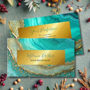 modern chic turquoise gold marble glitter business card