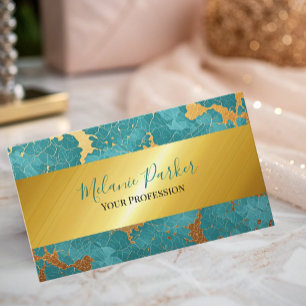 modern chic turquoise gold marble glitter business card