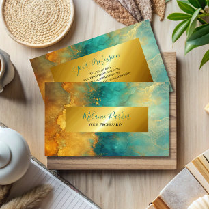 modern chic turquoise gold watercolor  business card