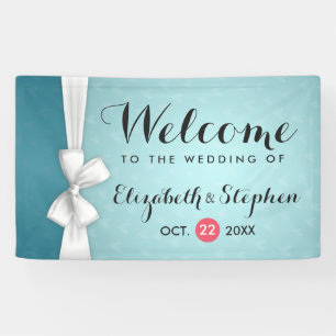 Modern Chic Turquoise White Ribbon Wedding Banner