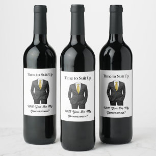 modern chic tuxedo groomsman proposal wine label