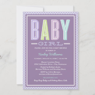 Modern Chic Type Lavender Purple Girl Baby Shower Invitation