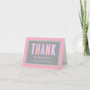 Modern Chic Type Pink and Purple Girl Baby Shower Thank You Card