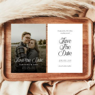 Modern Chic Typography Black and White Photo Save The Date