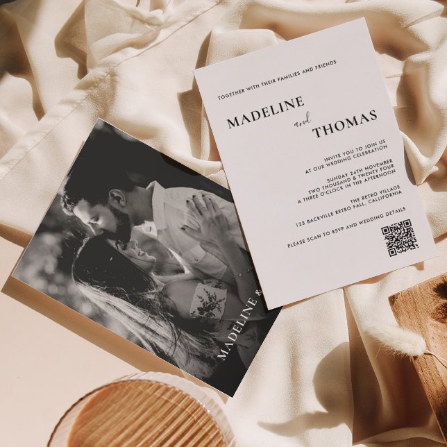 Modern Chic Typography Black White Photo Wedding Invitation (Creator Uploaded)