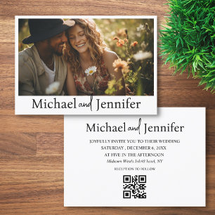 modern chic typography qr code wedding photo  invitation
