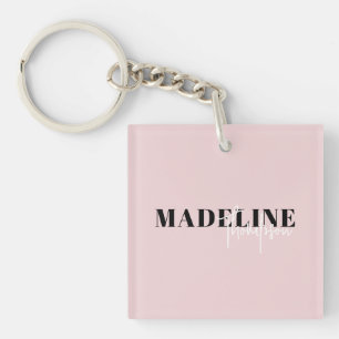 Modern Chic Typography Script Light Pink Feminine Key Ring