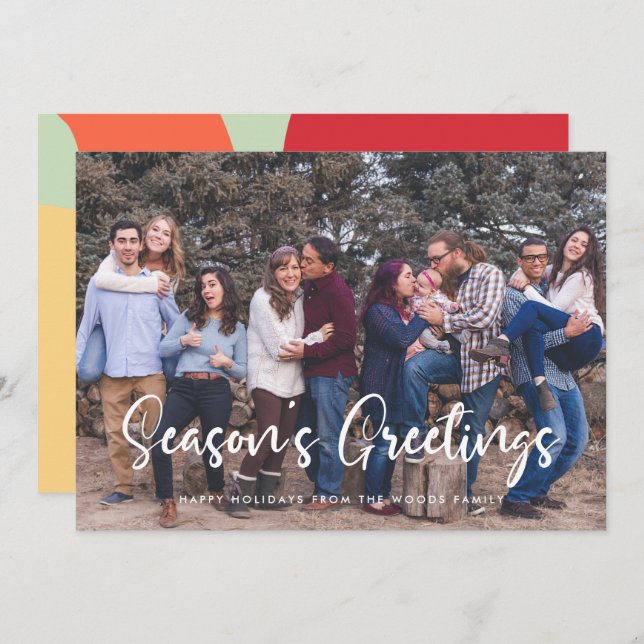 Modern Chic Typography Season's Greetings Photo Holiday Card (Front/Back)