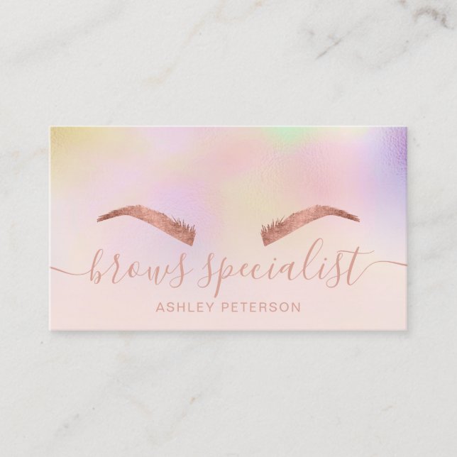 Modern chic unicorn holographic ombre brows business card (Front)
